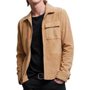John Varvatos Collection Men's Milo Suede Zip Front Shirt Jacket Clay Brown